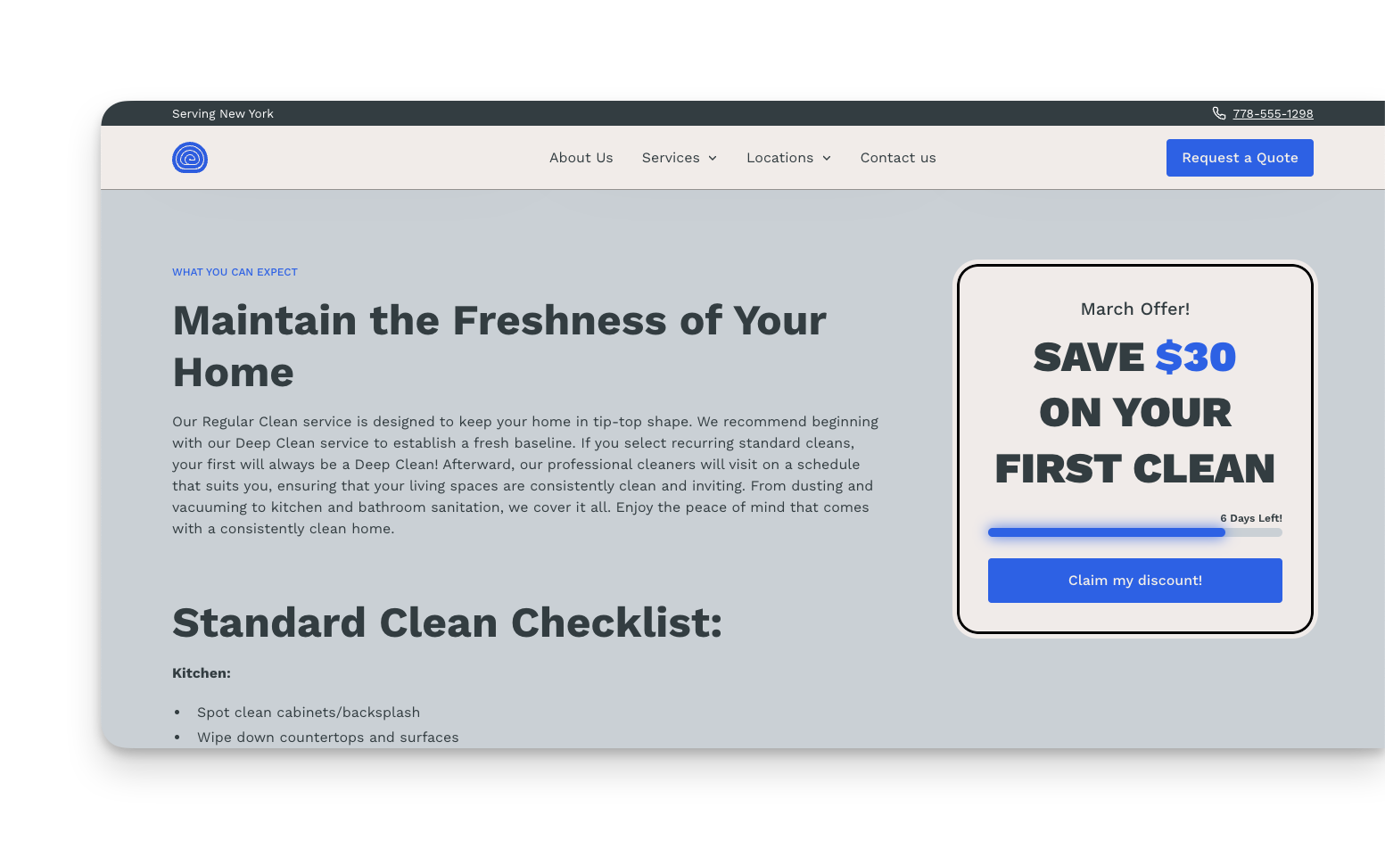 a screenshot of a cleaning business website