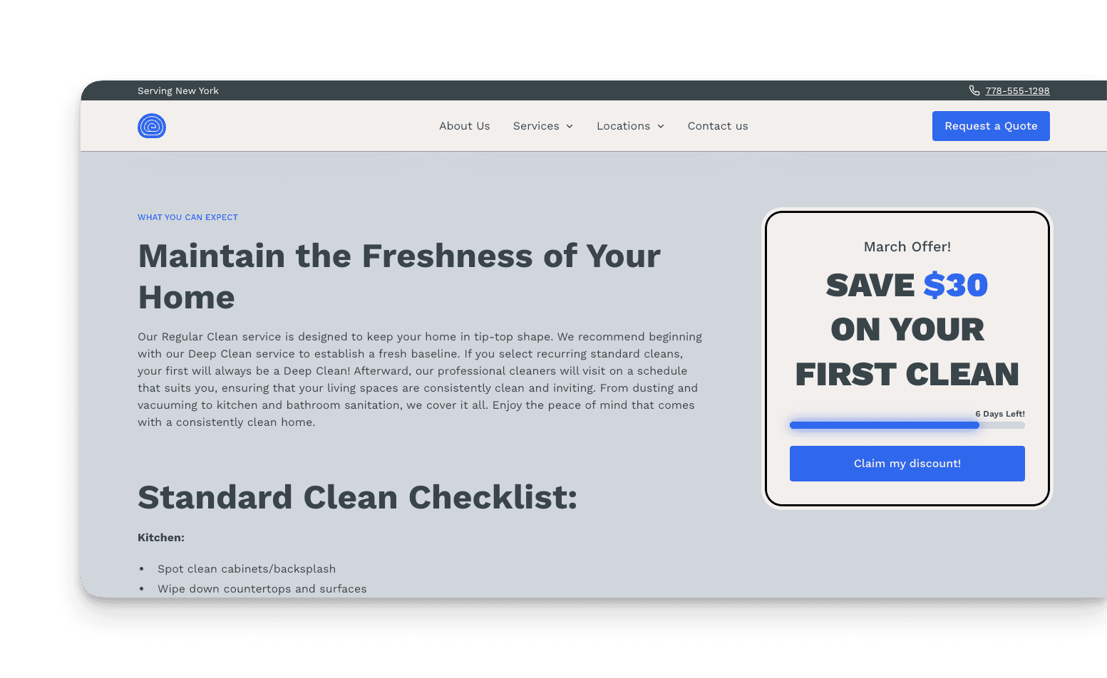 a screenshot of a cleaning business website